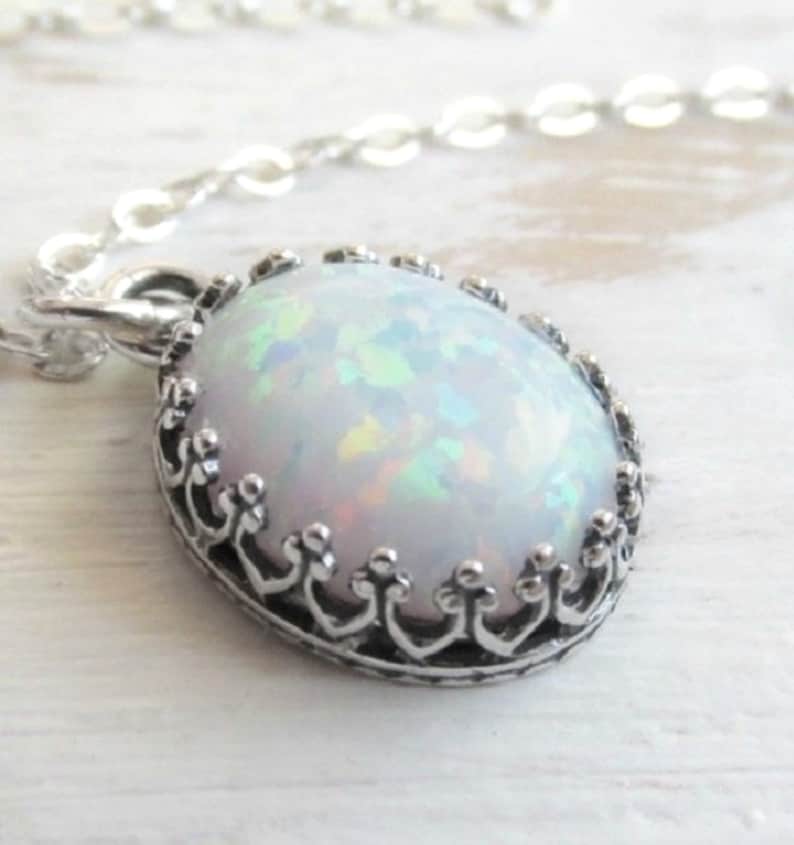 Sterling Silver Opal Necklace White Opal Pendant Necklace - Etsy