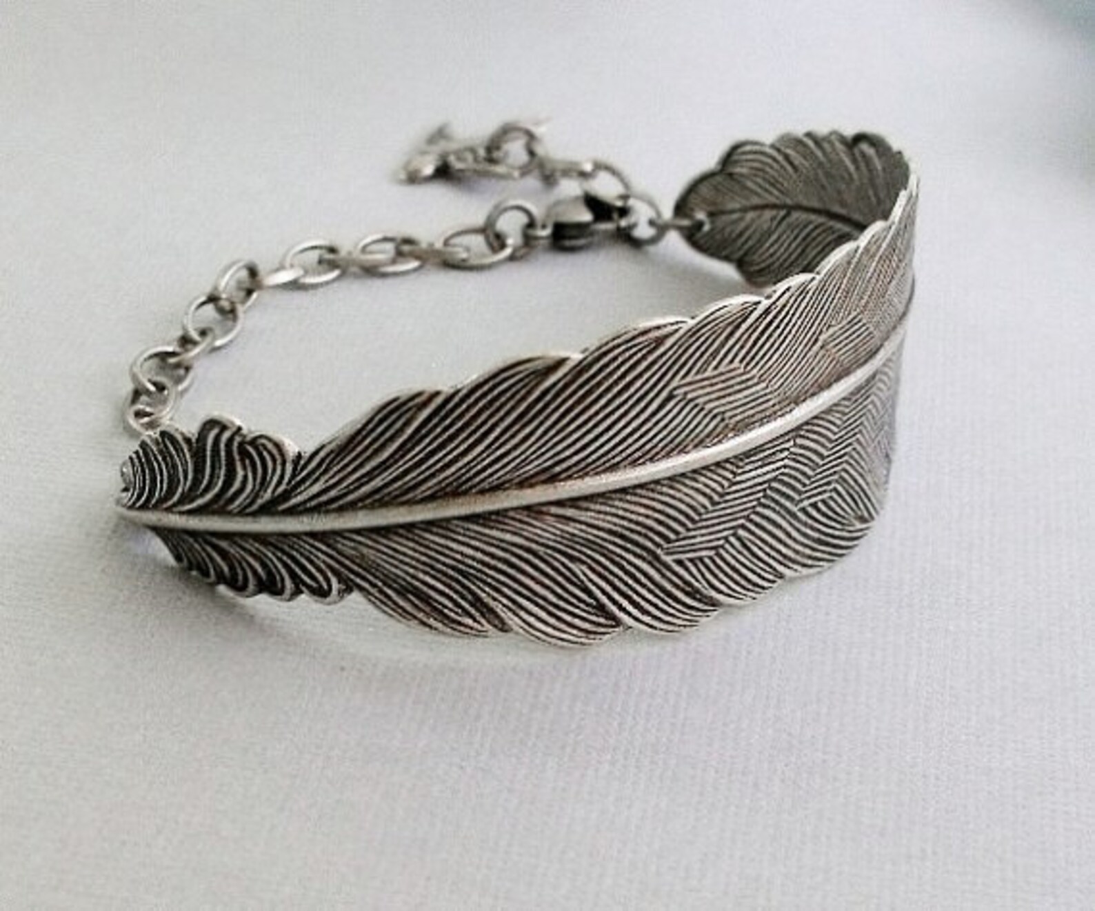 Silver Feather Bracelet Feather Cuff Bracelet Antique Etsy