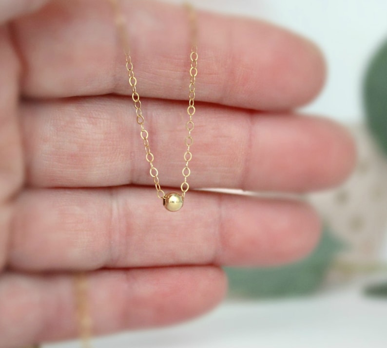 14k Goldfilled Dainty Bead Necklace Gold Minimalist Etsy