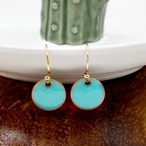Tiny Round Turquoise Earrings in 14k Gold Filled Lever back or Shepherd Hook/French Hook Ear wire, Dangling Little Circles, Dots image 8