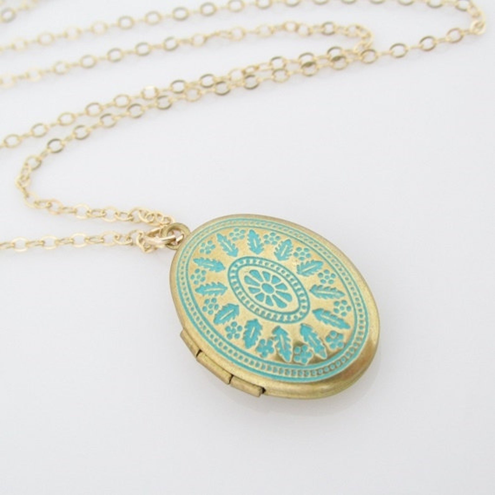 Turquoise and Gold Locket Necklace Small Locket Necklace Etsy