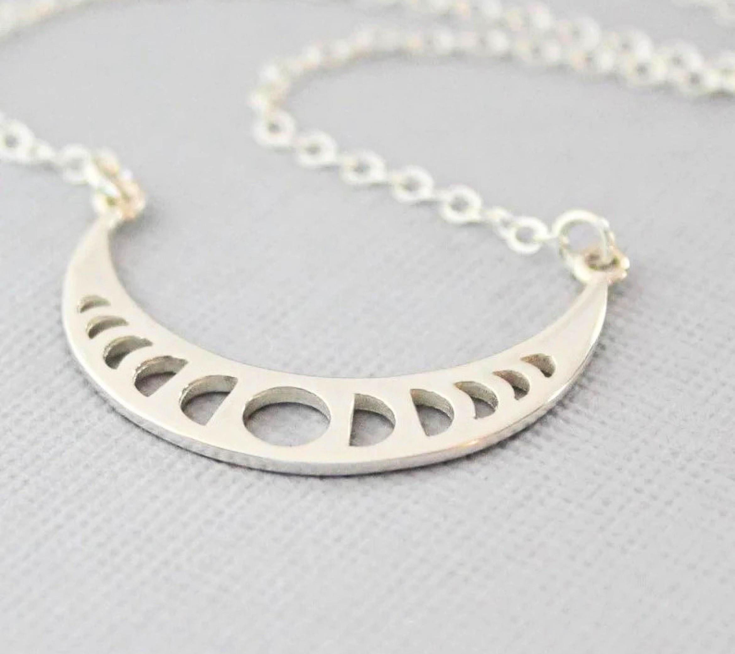 Sterling Silver Moon Phase Necklace: Celestial Lunar Jewelry - Etsy