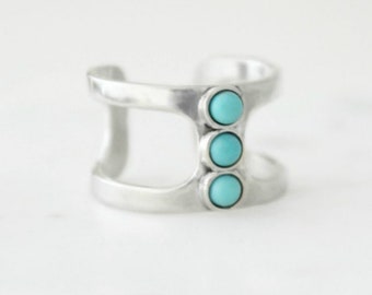 Sterling silver Mexican Turquoise Adjustable Ring, Turquoise Gemstone, December Birthstone, Multi Stone Ring, Adjustable Rings