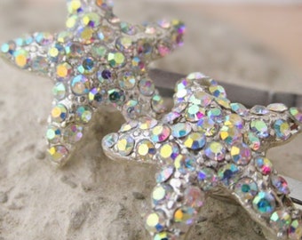 Starfish Bobby Pins, Rhinestone Bobby Pins, Beach Wedding Hair, Rhinestone Starfish Hair Pins, Beach Hair Jewelry,