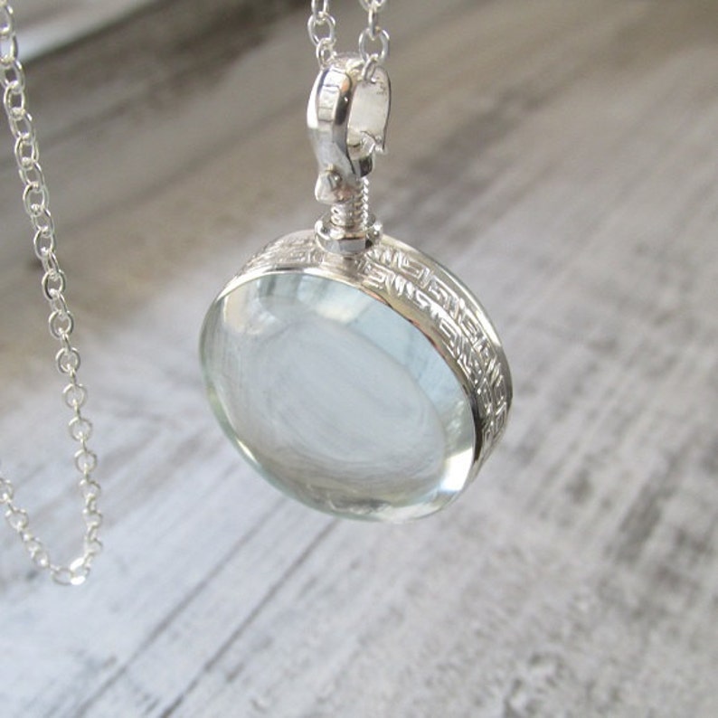 Sterling Silver Glass Locket Necklace Unique Double Sided Etsy