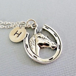Personalized Horse Necklace, Silver Horse Charm Necklace, Horseshoe Charm Necklace, Horse Lovers Gift, Sterling Silver Horse Jewelry image 5