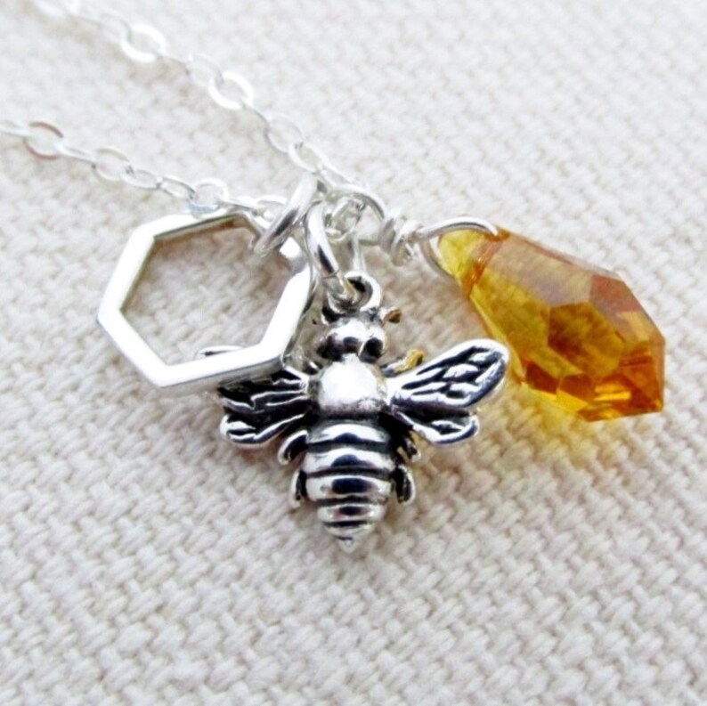 Honeybee Charm Necklace Bee Necklace Save The Bees Silver Etsy