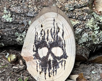 Handgemachte Schädel plakette, Holz, Natürliche, Woodburning