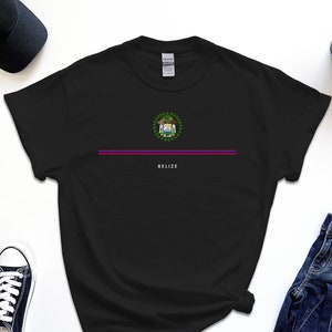 Belize Shirt, Full Width Flag Coat of Arms of Belize Tshirt Free Gift Message Insertion