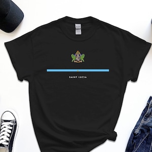Saint Lucia Shirt, Full Width Flag Coat of Arms of Saint Lucia Tshirt Free Gift Message Insertion