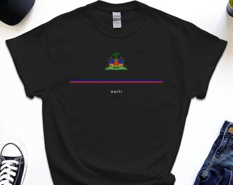 Haiti Shirt, Full Width Flag Coat of Arms of Haiti Tshirt Free Gift Message Insertion