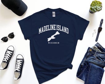 Madeline Island Shirt, American Island Madeline Wisconsin with Map Comfort Tshirt