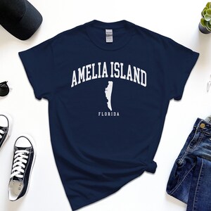 Chemise Amelia Island, île américaine Amelia Florida avec carte Tshirt confort