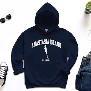 Anastasia Island Hoodie, American Island Anastasia Florida with Map Comfort Pullover