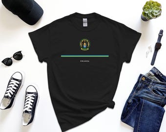 Rwanda Shirt, Full Width Flag Coat of Arms of Rwanda Tshirt Free Gift Message Insertion