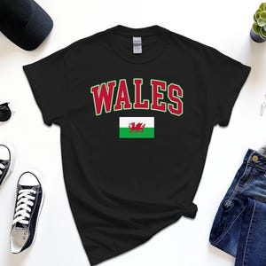 ウェールズシャツ、カスタムウェールズTシャツ、シンプルな旗、無料ギフトメッセージ挿入