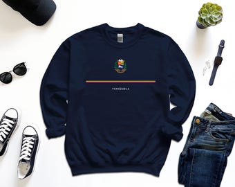 Venezuela Sweatshirt, Full Width Flag Coat of Arms of Venezuela Sweater Free Gift Message Insertion