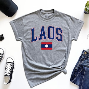 Laos Shirt, Custom Laos Tshirt, Simple Flag Free Gift Message Insertion