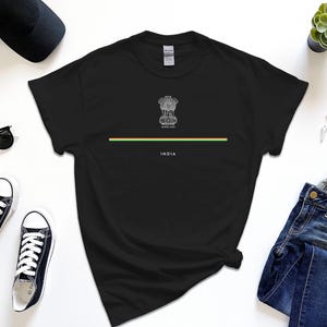 India Shirt, Full Width Flag Coat of Arms of India Tshirt Free Gift Message Insertion
