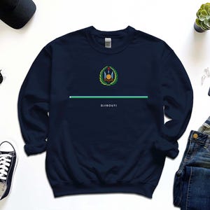 Djibouti Sweatshirt, Full Width Flag Coat of Arms of Djibouti Sweater Free Gift Message Insertion