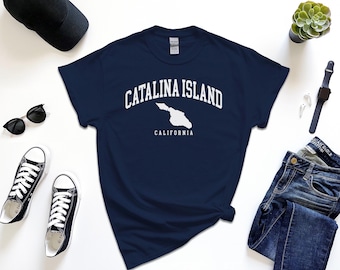 Camiseta de la isla Catalina, camiseta cómoda con mapa de la isla Catalina, California, Estados Unidos