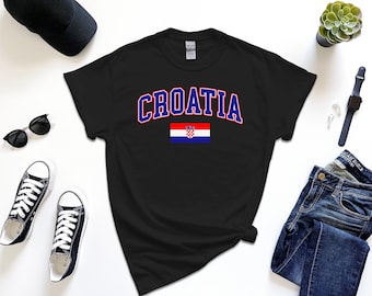 Shirt Kroatië, gepersonaliseerd T-shirt Kroatië, eenvoudige vlag, gratis cadeaubericht invoegen