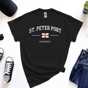 St. Peter Port Shirt, Capital City of Guernsey, Custom Tshirt Free Gift Message Insertion
