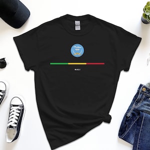 マリシャツ、全幅のマリ国旗Tシャツ、無料ギフトメッセージ挿入