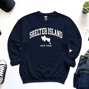 Shelter Island Sweatshirt, American Island Shelter New York with Map Comfort Sweater