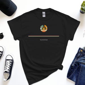 Tajikistan Shirt, Full Width Flag Coat of Arms of Tajikistan Tshirt Free Gift Message Insertion
