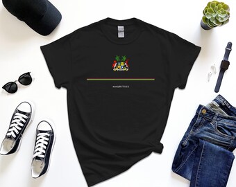 Mauritius Shirt, Full Width Flag Coat of Arms of Mauritius Tshirt Free Gift Message Insertion