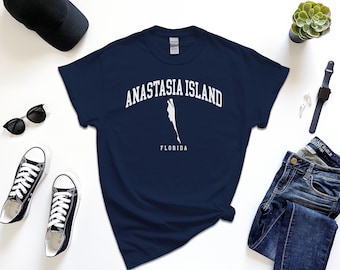 Shirt Anastasia Island, Amerikaans eiland Anastasia Florida met Comfort-T-shirt kaart