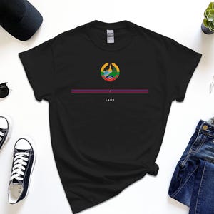 Laos Shirt, Full Width Flag Coat of Arms of Laos Tshirt Free Gift Message Insertion
