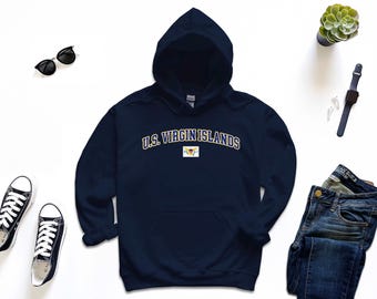 Hoodie Maagdeneilanden, aangepast sweatshirt Amerikaanse Maagdeneilanden, eenvoudige vlag gratis invoegen bericht cadeau