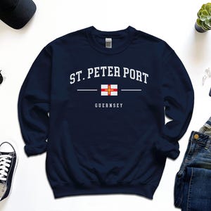 St. Peter Port Sweatshirt, Capital City of Guernsey, Custom Sweater Free Gift Message Insertion