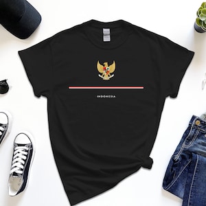 Indonesia Shirt, Full Width Flag Coat of Arms of Indonesia Tshirt Free Gift Message Insertion