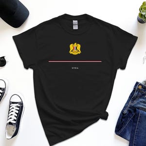 Syria Shirt, Full Width Flag Coat of Arms of Syria Tshirt Free Gift Message Insertion