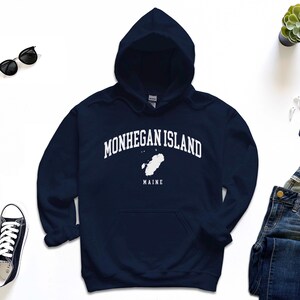 Monhegan Island Sweat à capuche, American Island Monhegan Maine avec Map Comfort Pull