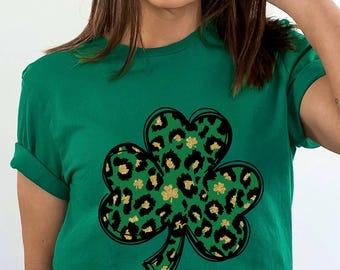 Leopard Print Shamrock Shirt, St. Patricks Day Shirt, Shamrock Lucky Lips, Four Leaf Clover, Shamrock, Irish Shirt