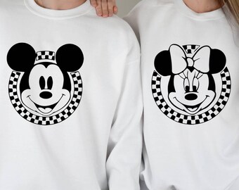 Retro Mickey Minnie Sweatshirt, Checkered Disney Family Vacation Shirt