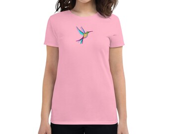 Buntes Kolibri T-Shirt - Damen Baumwollmischung T-Shirt