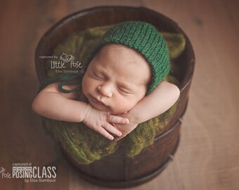 Newborn Knit Rounded Back Handmade Wool Bonnet Photo Prop Made to Order Choose Color