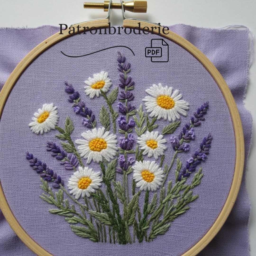 Lavender and Daisy Embroidery Pattern PDF - Floral Embroidery Design ...