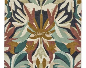 Hand-Tufted Wool Area Rug, Botanical Nouveau, Arts & Crafts Style