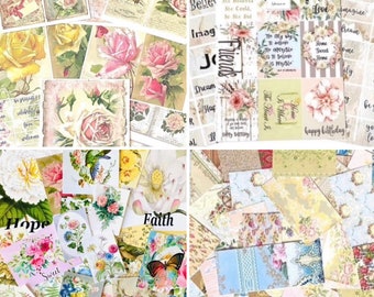 Set of 4 unique paper kits.Shabby Chic Junk Journal, Scrapbook Paper Kit for Junk Journals, Scrapbooking, Card Making 140+ paper items