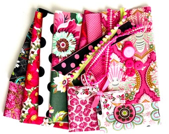 Slow Stitch Kit, Needlecraft, Sewing, Fabric Bundle, Hot Pink Fabric, Fabric Bundle