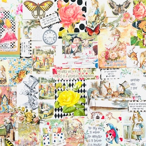 Alice in Wonderland Papers & Quotes for Junk Journals Scrapbooks Crafting 60 Items