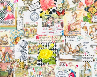 Alice in Wonderland Papers & Quotes for Junk Journals Scrapbooks Crafting 60 Items