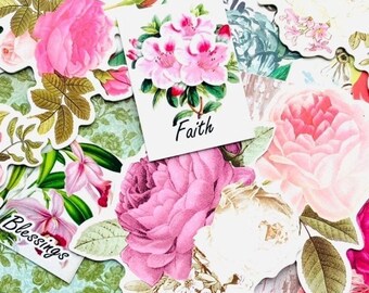 Junk Journal Flower Paper Kit, Over 25 Floral Papers and Stickers for Scrapbooking Crafting Junk Journals