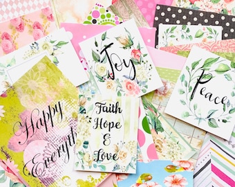 Paper Kit Scrapbook Junk Journal Papers, Inspirational Quotes, Planner Quotes, Craft Supplies, 30+ Items